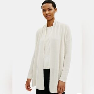 Eeleen Fisher Linen Set Elegant Cream Open-Front Cardigan + Tank Top Sz M